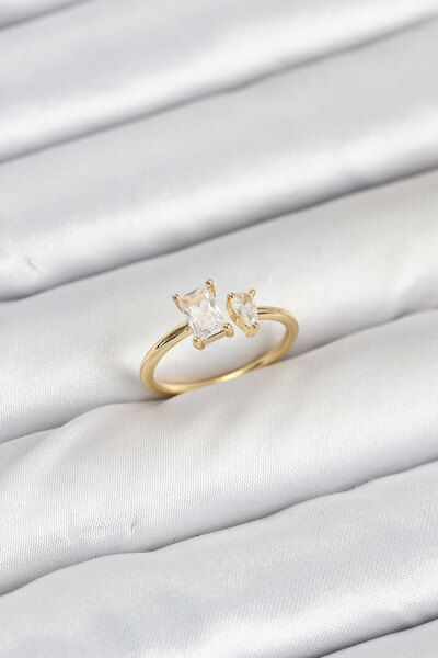 Skygo خاتم نسائي من حجر الزركون بلون ذهبي نحاسي - TJ-BYK3882