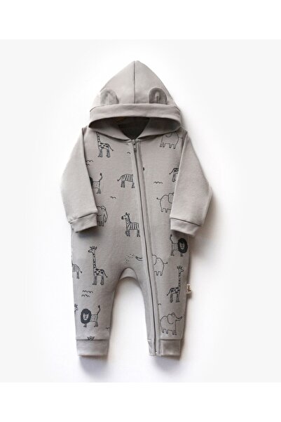 Flexi Önden Fermuarlı Animal Desenli Erkek Bebek Tulumu