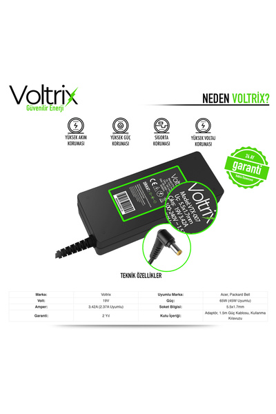 Voltrix Acer Aspire 5742G-484G64, AS5740G-6979 Uyumlu Adaptör, Şarj Aleti - Cihazı (65W)
