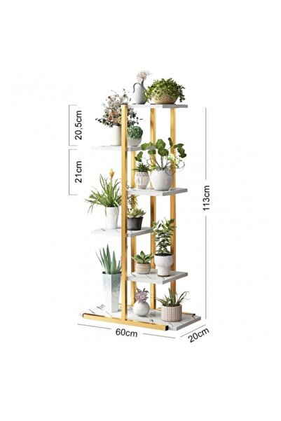 MACVI Suport pentru plante ®, 6 rafturi, alb/maro, cadru metalic, 113x60x20 c...