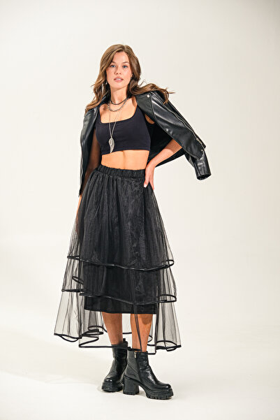 Rosee Quenn Black Long Tulle Skirt with Special Design Layers