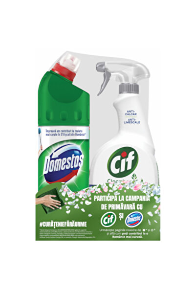 Cif Pachet de curățare pentru baie: dezinfectant Domestos Pine 750 ml + spray anticalcar Power&Shine 750 ml