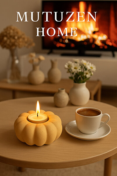 Mutuzen Home Bal Kabağı Şeklinde Dekoratif Mumluk - El Yapımı Şık Masa Üstü A...