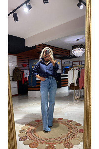 özlem adaşoğlu boutique STREÇ WİDE LEG JEAN MAVİ KAR YIKAMA