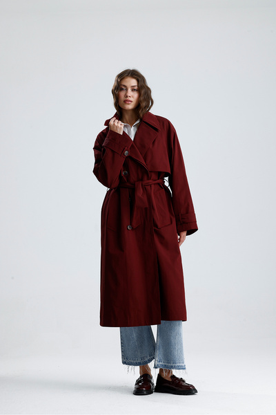 GACA COLLECTION PANTHEON Uzun Su Geçirmez Kumaş Kemerli Trençkot