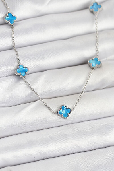 Skygo 316L Steel Chain Silver Color Ice Blue Baby Boy Clover Women Necklace -...