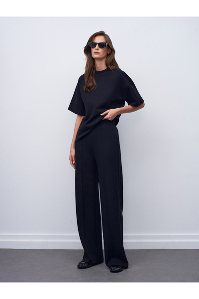 Dilvin 71925 Beli Lastikli Bol Pantolon-Siyah
