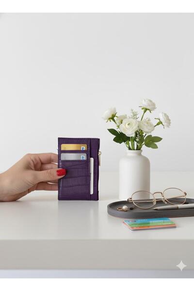 mirakuş Purple Crocodile Pattern Card Holder Wallet