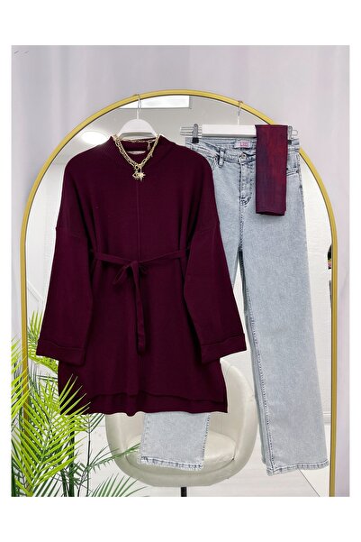 YEDİLALE Zero Neck Tricot Tunic with Belt