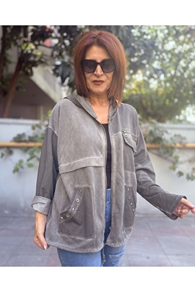 DenizEge Italian K Hooded Eyelet Detail Pocket Gray