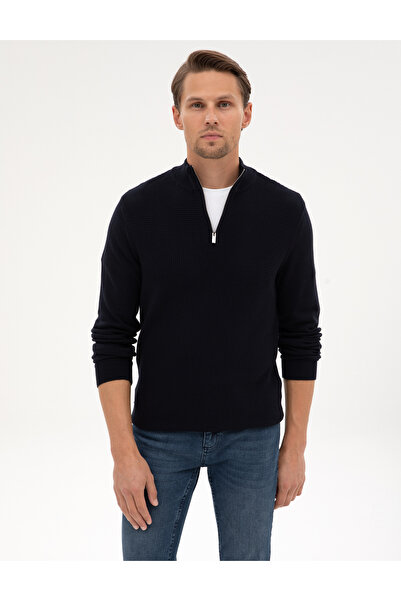 Pierre Cardin Lacivert Slim Fit Dik Yaka Fermuarlı Triko Kazak 50317397-VR033