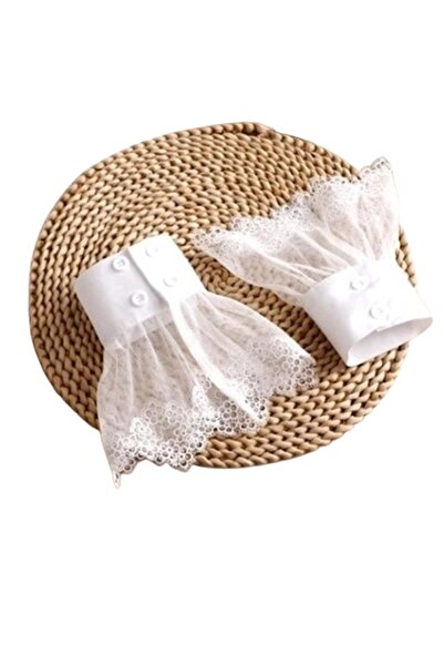 KESNUP Set of 2 detachable lace cuffs with buttons, White