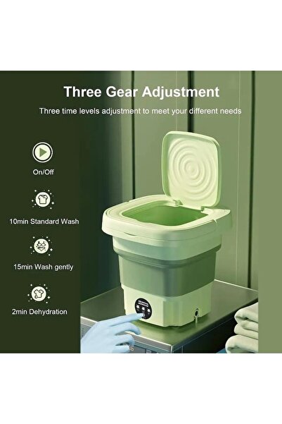 MACVI ® portable and foldable washing machine, 6.5L, spin function, 3 wash programs, compact, green.