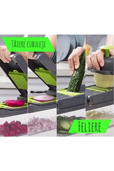 Flippy Multifunctional Slicer, Flippy, Grater, 8 in 1, 10 Pieces, Stainless Steel Blades, 32.2x11.3 cm, Green/Grey
