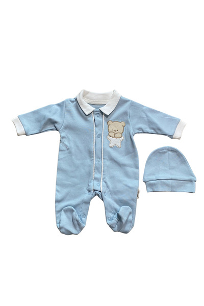 OEM Salopetă bebe din bumbac cu căciuliță și broderie ursuleț