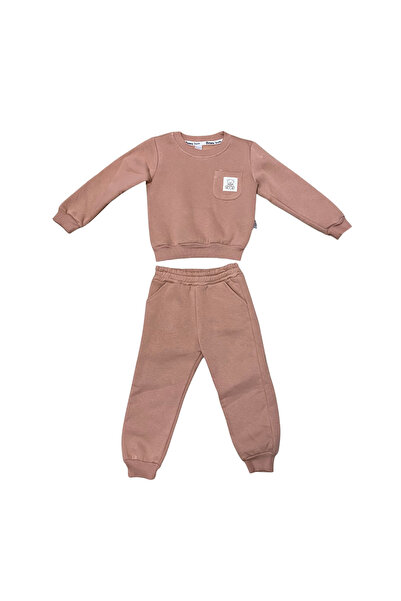 OEM Σύνολο φόρμας με φούτερ και παντελόνι, μπροστινή τσέπη και τύπωμα αρκουδάκι