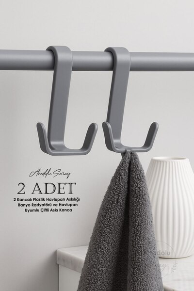 Anadolu Saray 2 ADET 2 Kancalı Plastik Havlupan Askılığı - Banyo Radyatörü ve...