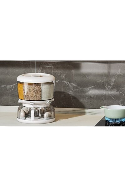 Flippy 10L 360° Rotary Cereal Dispenser, 6 Compartments, Egg Tray, Drain Cup, 35x27.5 cm, White