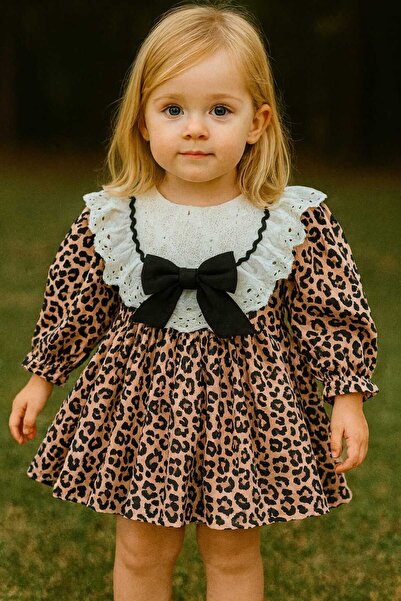 TOGY BABY VE KIDS WEAR فستان لورا بيبي بنمط الفهد، ياقة دانتيل مكشكشة، مناسب ...