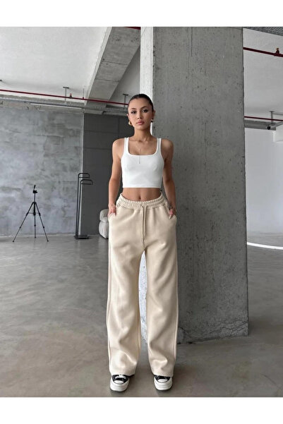 vikitekno Women's Wide Leg Jogger Sweatpants Oversized Ekru