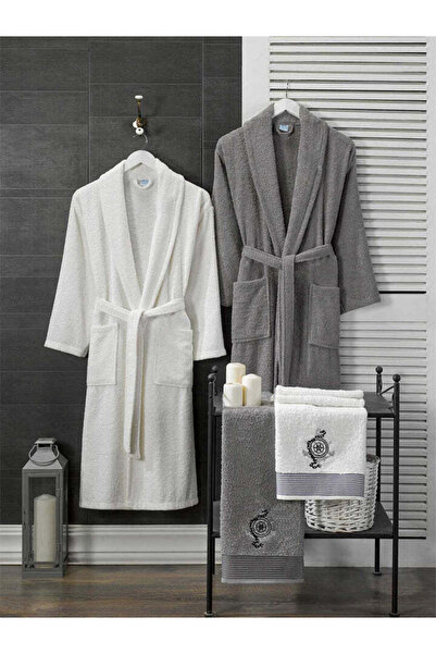 INTER Z Cream Anthracite Towel Bathrobe Set of 4 L-Xl