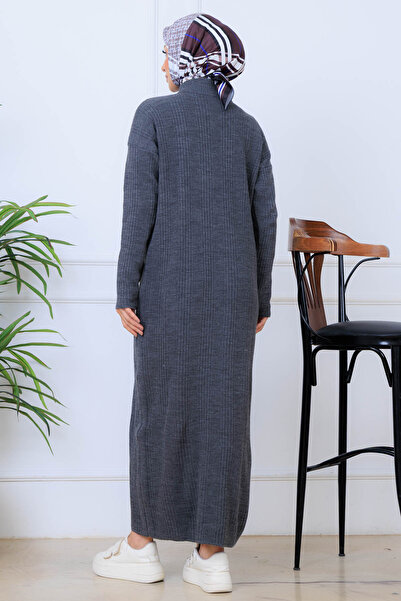 benguen Corded Fabric Knitwear Dress K3005 Anthracite