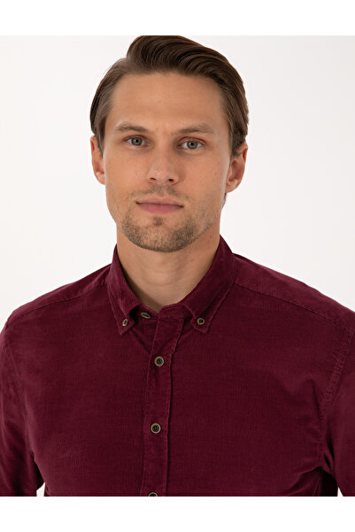 Pierre Cardin Bordo Regular Fit Uzun Kollu Gömlek 50310139-VR177