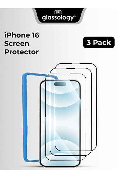 Glassology واقي شاشة زجاجي مقوى 9H، عبوة من 3 قطع لهاتف iPhone 16 - شفاف للغا...