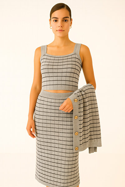 DağdevirenTkstl طقم نسائي ثلاثي يتكون من سترة وبلوزة وتنورة