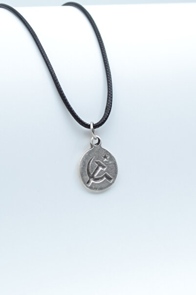 ıdr Minimal Orak Çekiç Gümüş Kaplama Deri İp Kolye