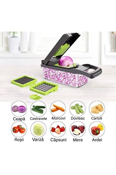 Flippy Multifunctional Slicer, Flippy, Grater, 8 in 1, 10 Pieces, Stainless Steel Blades, 32.2x11.3 cm, Green/Grey