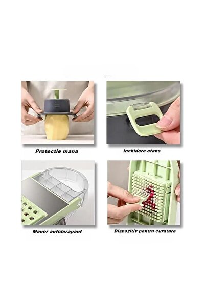 Flippy Πολυλειτουργικός Κόφτης, Flippy, Τρίφτης, 8 σε 1, 12 Τεμάχια, Γκρι/Πράσινο, 29,5x9x21,8 cm