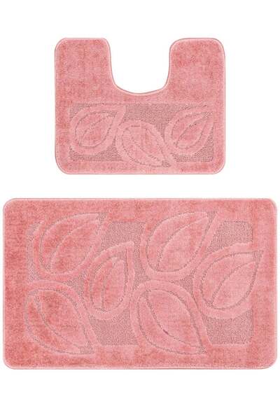 Flora Set of 2 Bath Mats Model 2580, Pink, Anti-Slip, Anti-Allergic, Polypropylene
