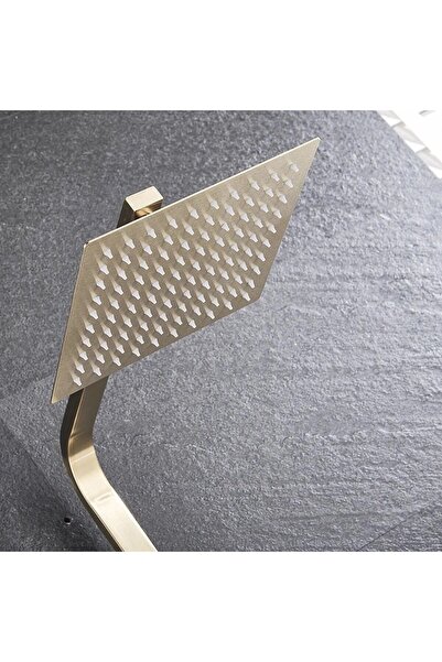 MACVI Coloană de duș ®, 4 funcții, alamă și oțel inoxidabil, 20x20 cm, aurie, reglabilă.