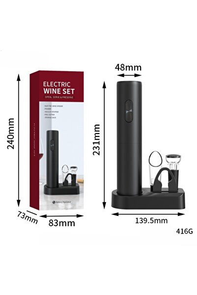 Flippy 5-Piece Electric Corkscrew Set, Flippy, Electric Opener, with Batteries, 23x14cm, Black