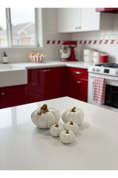 Genel Markalar Balkabağı 5'li Beyaz Dekorasyon Seti, Obje, Biblo, Ev Dekorasy...