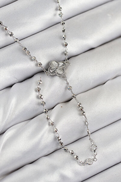 Skygo قلادة نسائية على شكل برسيم من حجر الزركون والنحاس باللون الفضي - TJ-BKO...