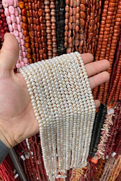 Uçar Doğaltaş İnci Doğal Taş Beyaz Rondela Kesim 6.5mm Dizi