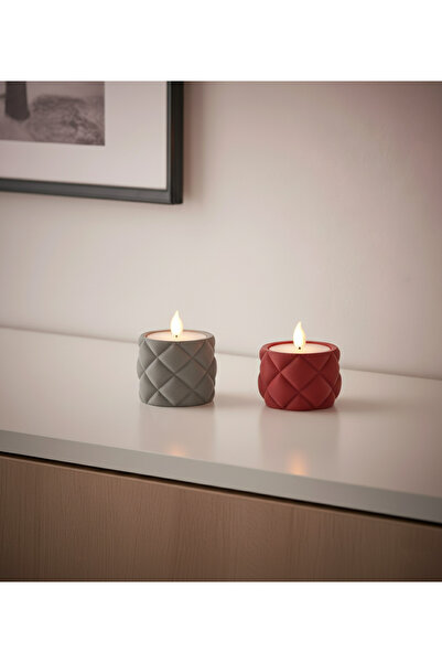 Decorstation Luxe Glow İkili Dekoratif Mumluk Seti – Kırmızı & Gri | Modern K...