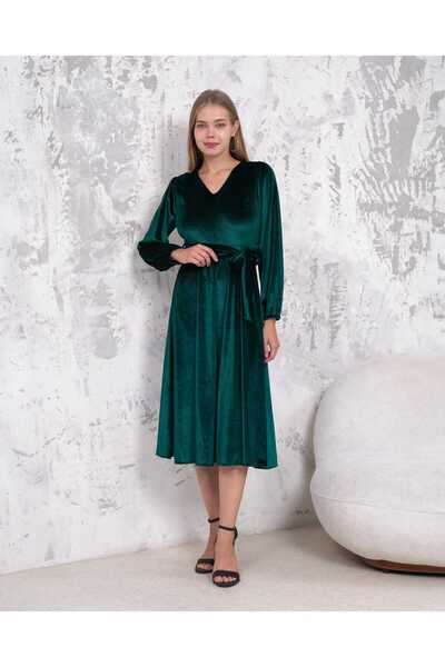 CİXAPLE Μίντι βελούδινο φόρεμα με λαιμόκοψη