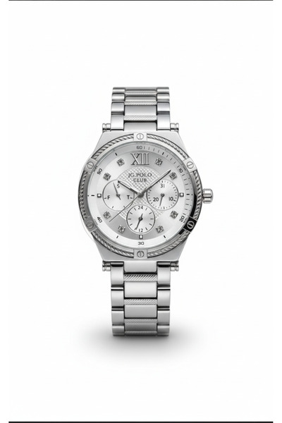 JG. Polo Club Women's Wristwatch Silver Color, White Dial - Stylish Metal Ban...