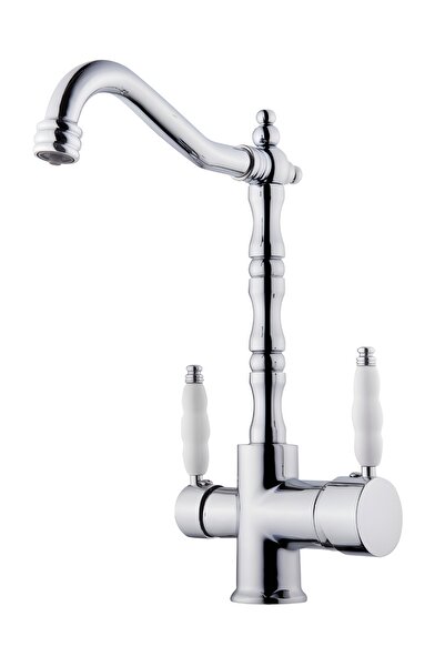 Flora AquaRustik Krom Arıtmalı 3 Yollu Mutfak Bataryası | Su Arıtma Uyumlu Rustik Musluk