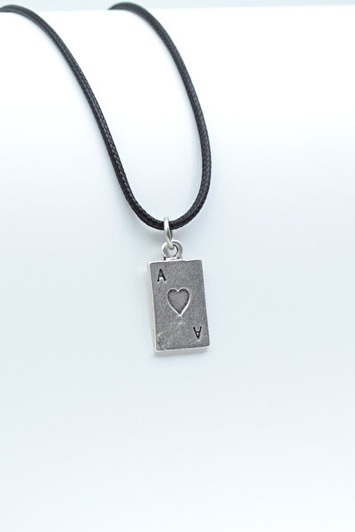 ıdr Minimal Maça As Poker İskambil Gümüş Kaplama Deri İp Kolye