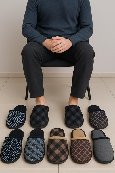 ALB TERLİK AYAKKABI SAN. TİC. LTD. ŞTİ. Men's 4-Piece Winter House Slipper Set - Non-Slip Sole, Warm and Comfortable, Dowry Slippers, Groom Slippers