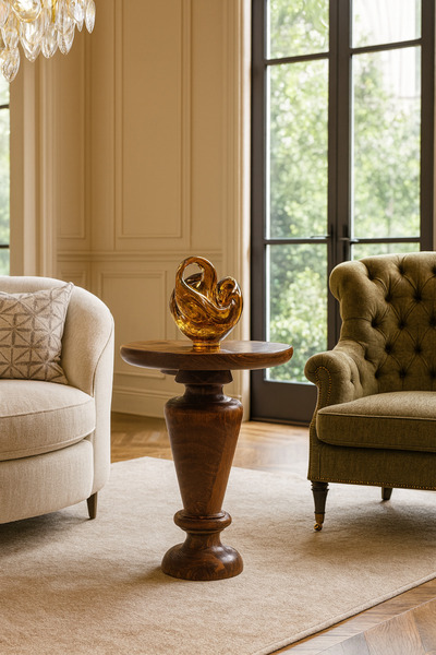 Simillo Home&Living El Yapımı Doğal Masif Ahşap Yan Sehpa – Fındık Renk Mantar Model