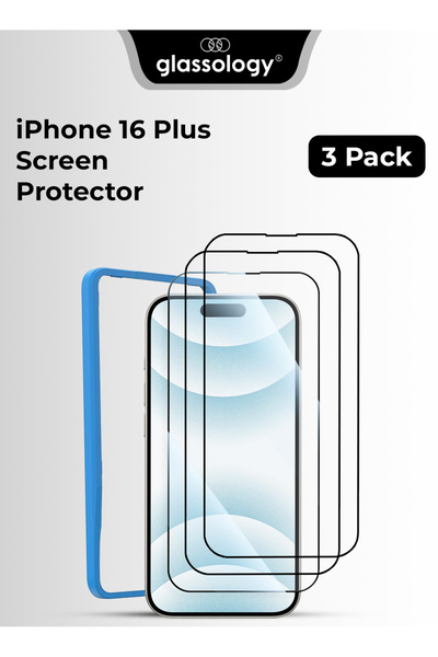 Glassology واقي شاشة من الزجاج المقوى 9H - عبوة من 3 قطع لهاتف iPhone 16 Plus