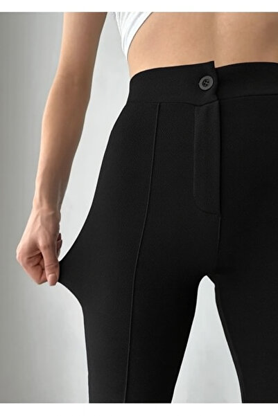 vikitekno Women's Full Stretch Fabric Crepe Palazzo Buttoned Front Buttoned Closure Trousers