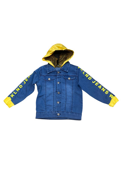 OEM Jachetă copii din denim cu glugă detașabilă galbenă și detalii inscripționate