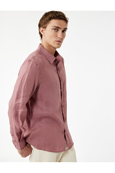 Koton Regular Fit Classic Collar Long Sleeve Linen Shirt