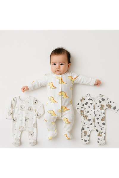 AKİ MODA KİDS Baby Girl, Baby Boy, Newborn, Unisex, 3-Piece Romper Set, 1-3-6 Months